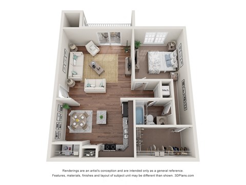 Floor plan for 1 bed, 1 bath, 812 sqft